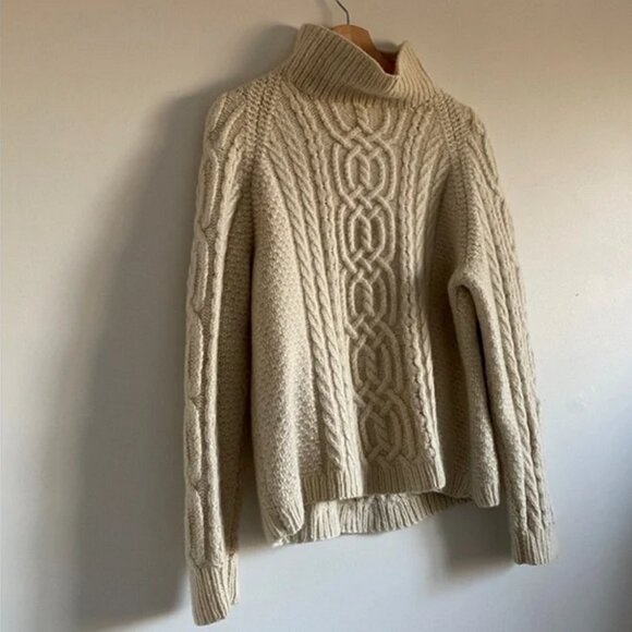 SOLD Cream Hand Knit Cable Wool Sweater - Picture 6 of 9
